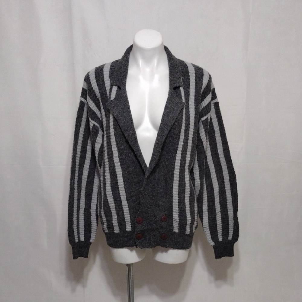 Jed Vintage 90s White Gray Striped Cardigan Sweater Small Grandpa Grunge Relaxed